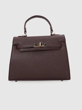 Structured Dark Brown Top-Handle Satchel with Gold Hardware
